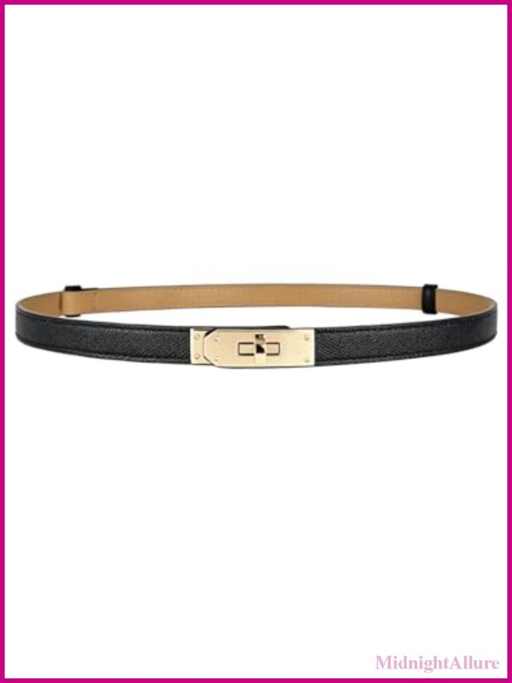 Skinny Belt for Women Turn-Lock Gold Buckle Adjustable Waist Belt